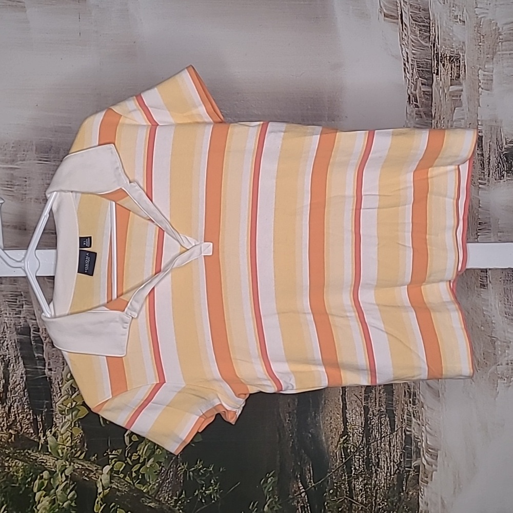 Sonoma Womens XL short sleeve yellow striped vneck collar shirt